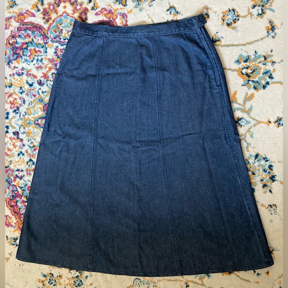 L.L. Bean denim Jean Skirt Blue a line midi 12P classic fit